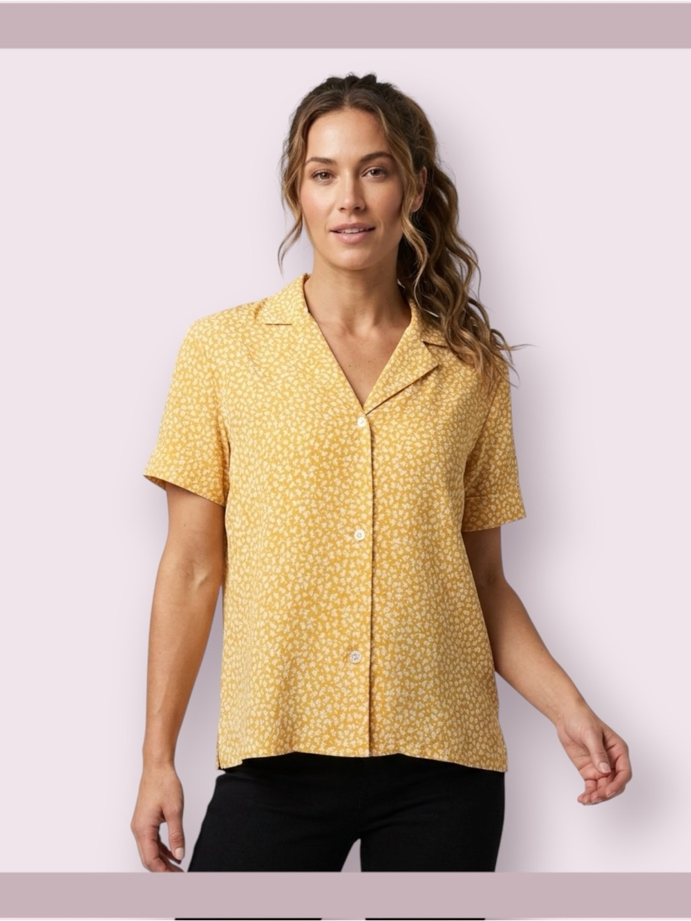 Everlane Yellow Floral Short-Sleeve Button-Down Shirt
